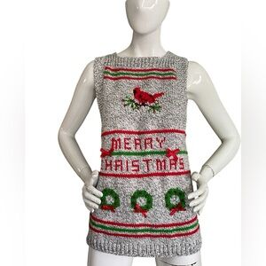 Handknit Vintage Winter Cardinal Wreath Cozy Christmas Sweater Vest